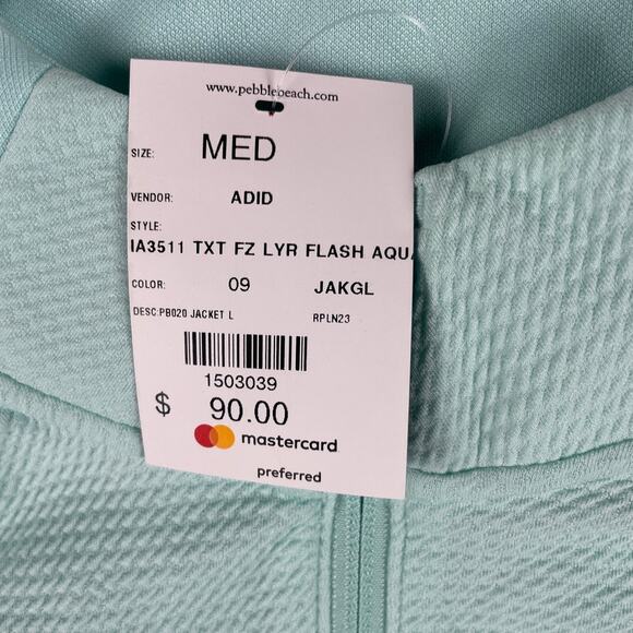 Adidas Pebble Beach Women's Medium Flash Aqua Textured Zip Layer Jacket IA3511 - Picture 4 of 13